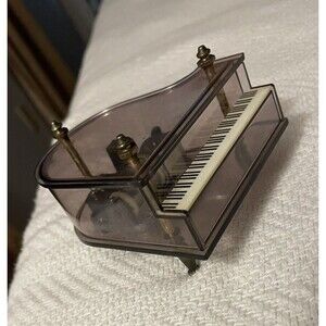 Vintage Sanyo Music Box Grand Piano Purple Lucite Hong Kong Japan Works
